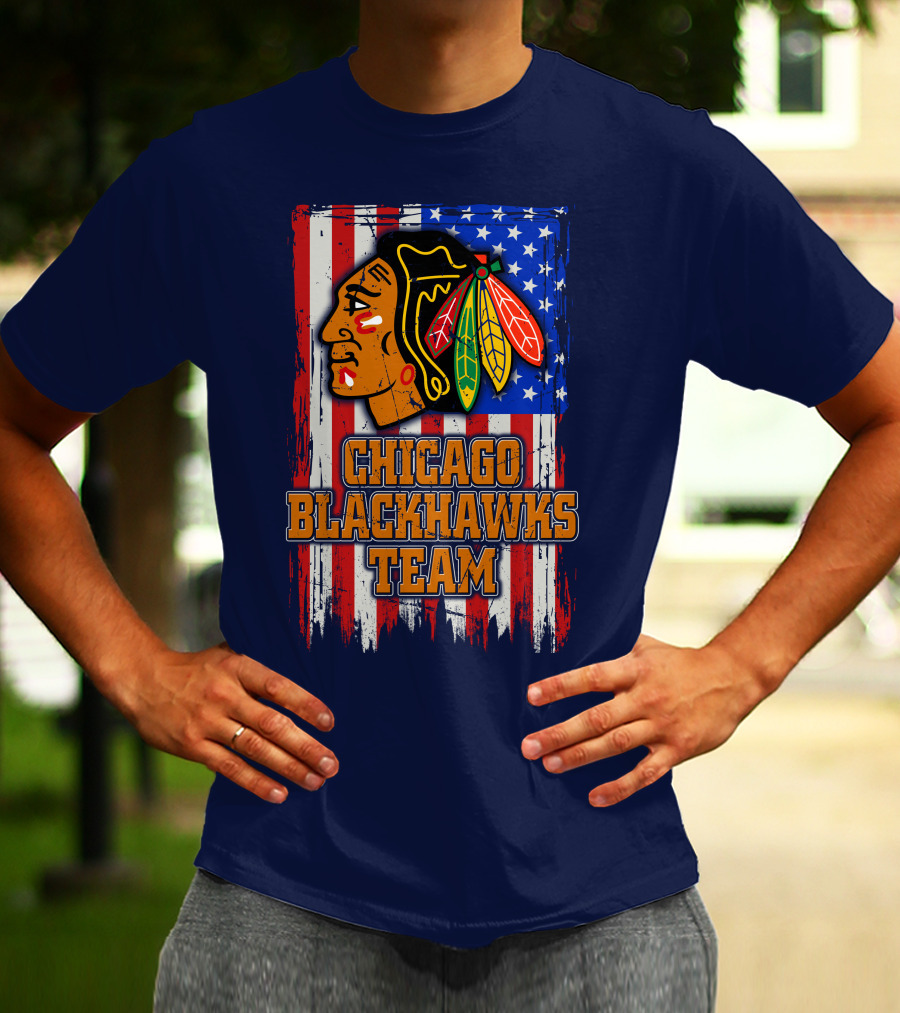 Chicago Blackhawks Team American Flag T-Shirt