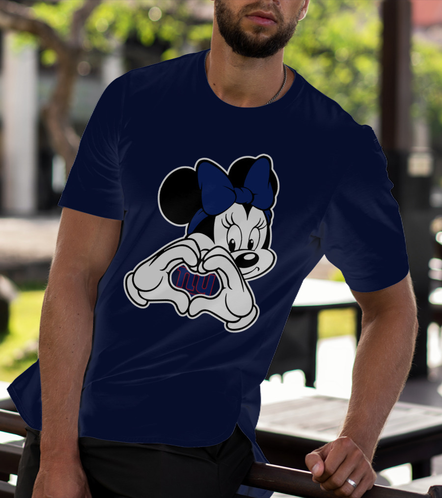 Minnie Mouse Heart Hands New York Giants Nfl Collaboration T-Shirt