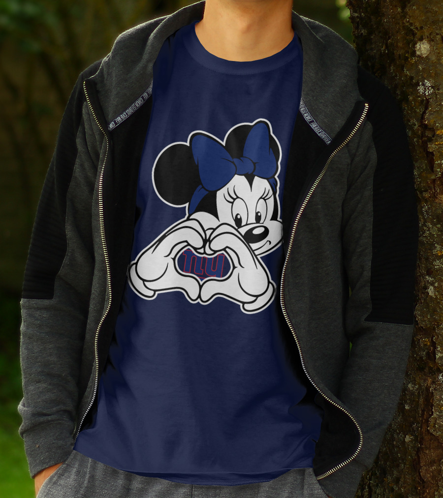 Minnie Mouse Heart Hands New York Giants Nfl Collaboration T-Shirt