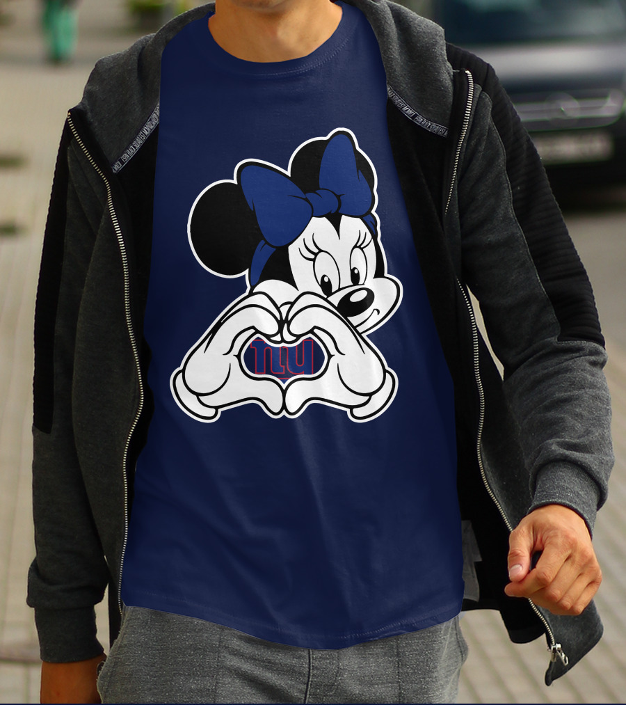 Minnie Mouse Heart Hands New York Giants Nfl Collaboration T-Shirt