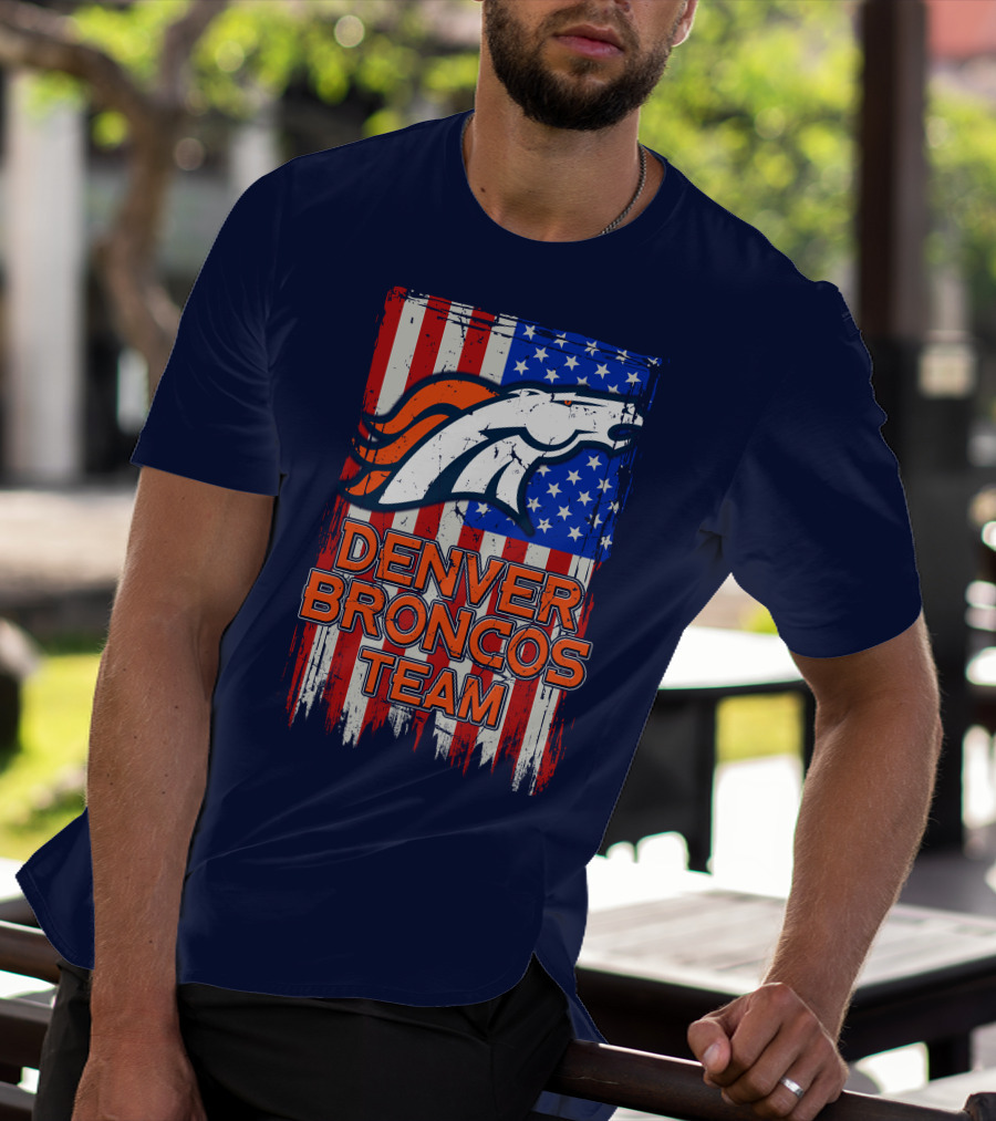Denver Broncos Team American Flag T-Shirt