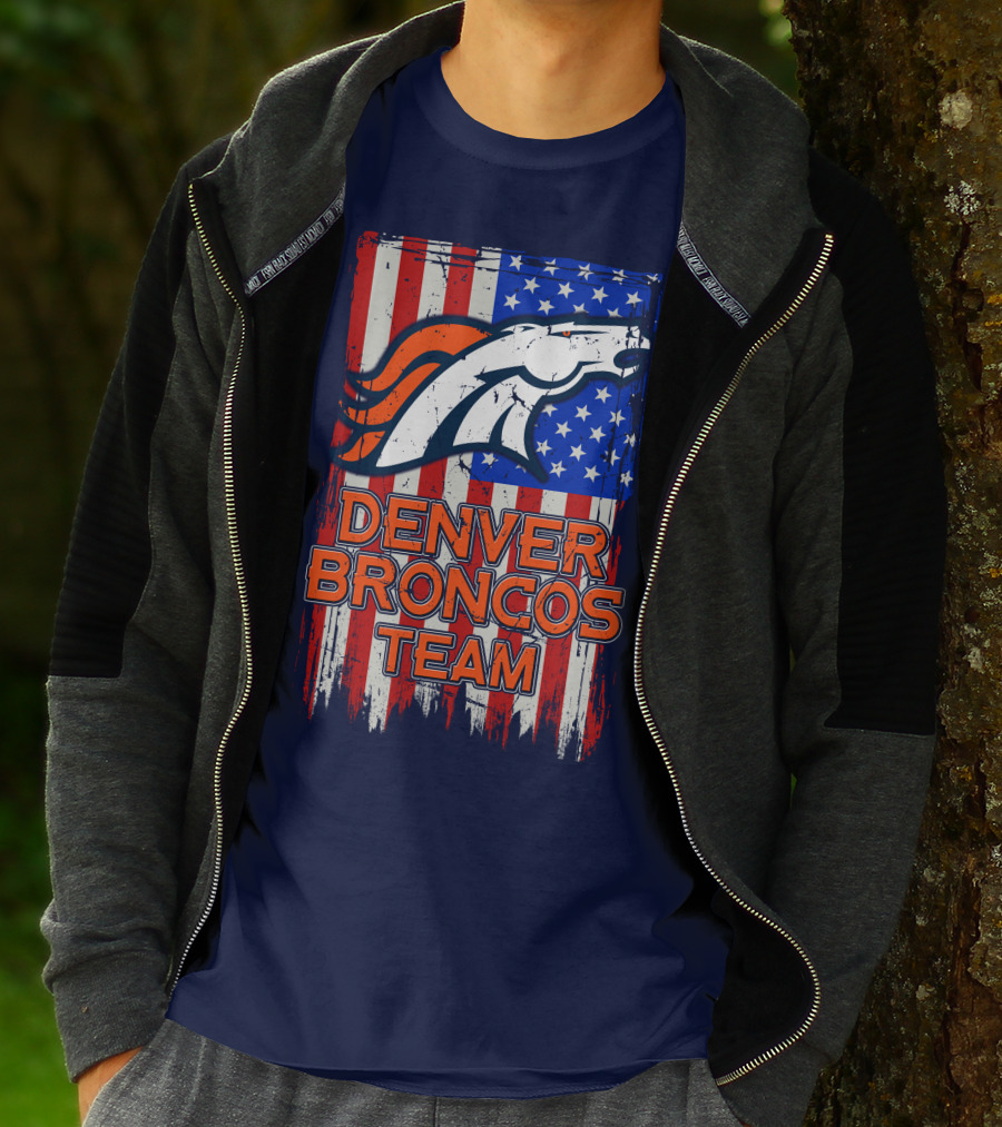 Denver Broncos Team American Flag T-Shirt