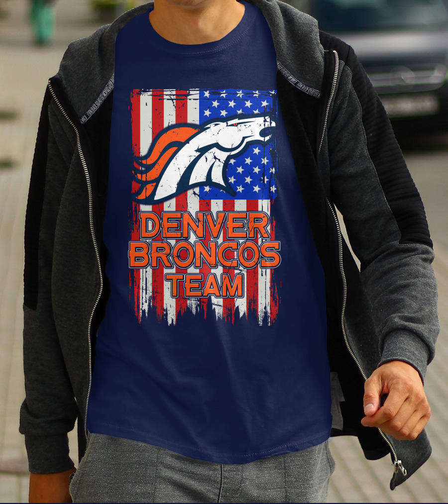 Denver Broncos Team American Flag T-Shirt