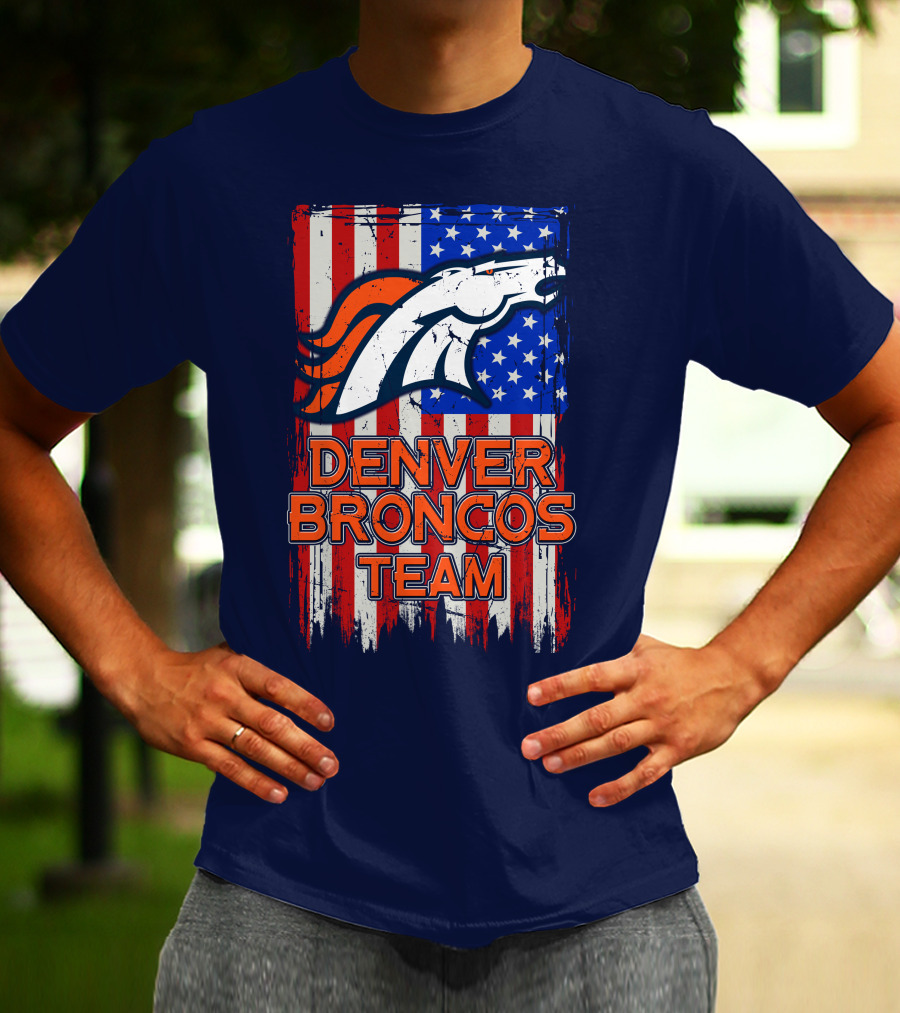 Denver Broncos Team American Flag T-Shirt