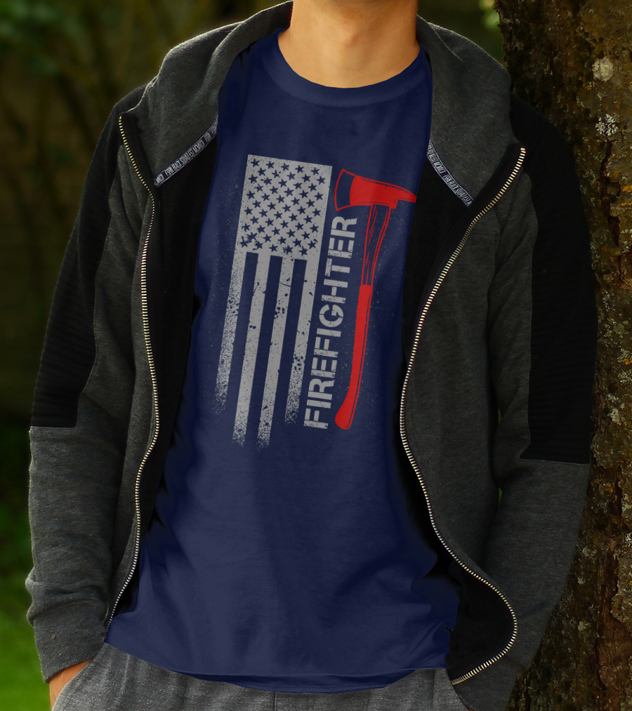 Firefighter American Flag Axe T-Shirt