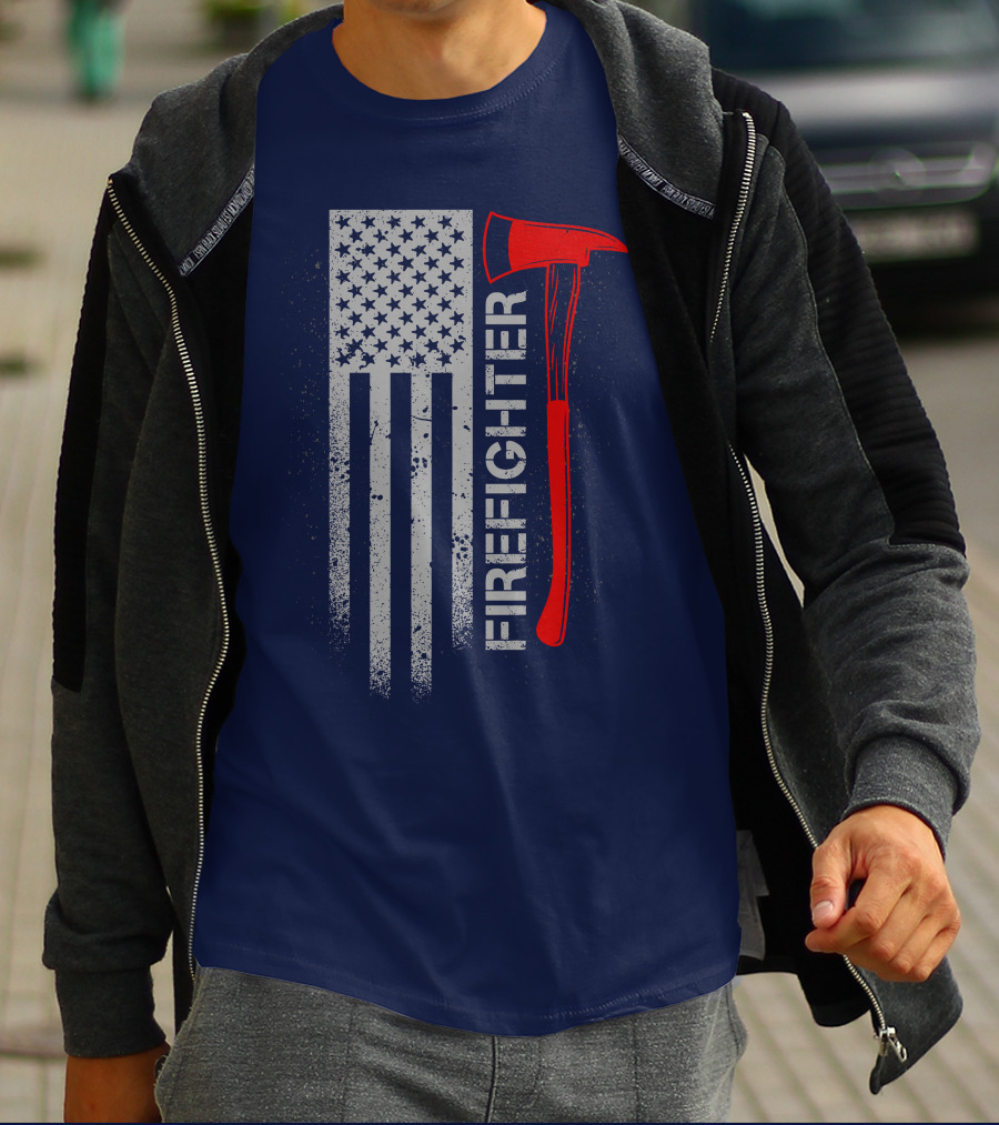 Firefighter American Flag Axe T-Shirt
