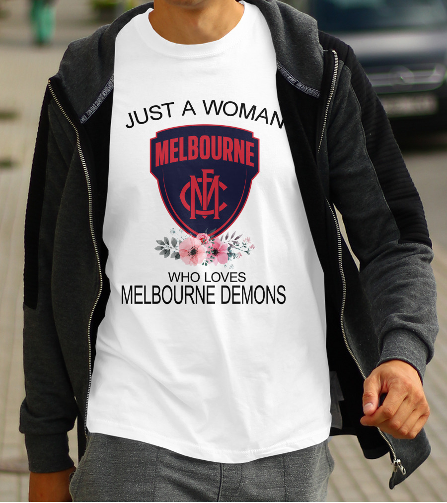 Just A Woman Who Loves Melbourne Demons Melbourne Cfc Logo Flower Decor T-Shirt