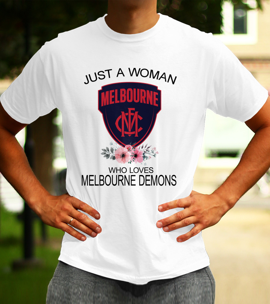 Just A Woman Who Loves Melbourne Demons Melbourne Cfc Logo Flower Decor T-Shirt