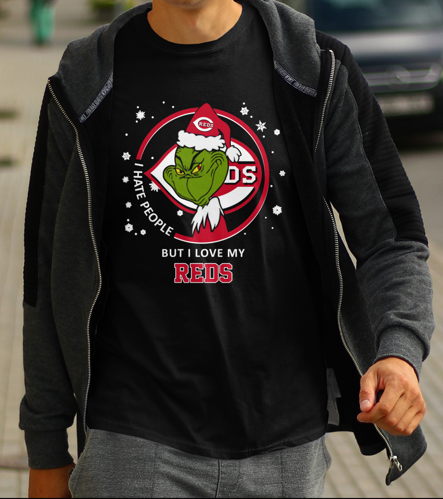 I Hate People But I Love My Cincinnati Reds Grinch T-Shirt