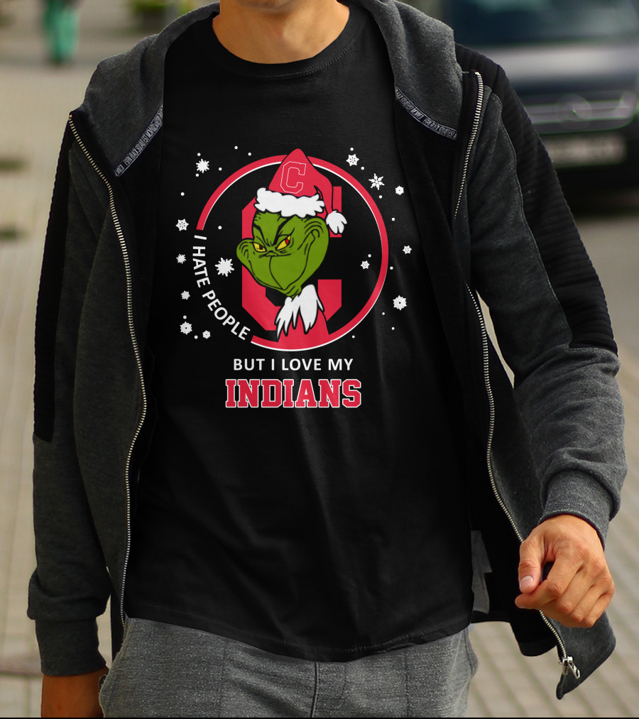 I Hate People But I Love My Indians C Logo Grinch Santa Hat T-Shirt