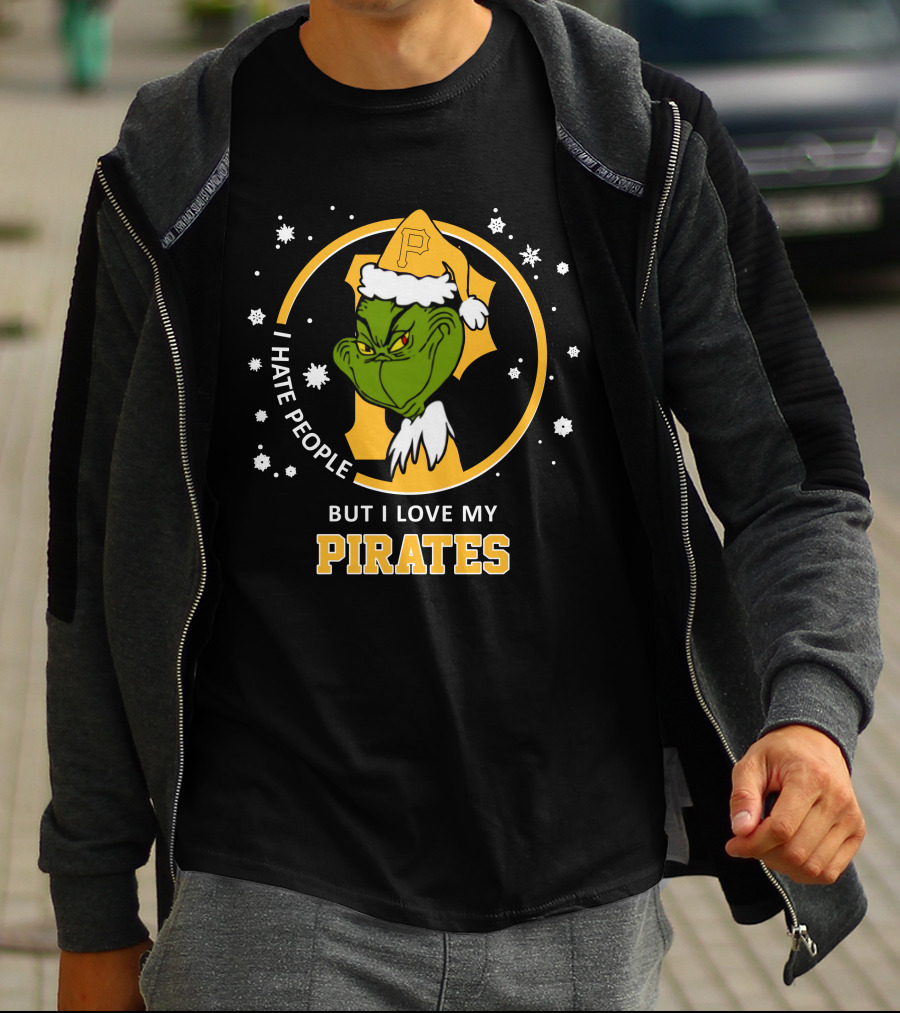 I Hate People But I Love My Pirates Grinch Pittsburgh Pirates Logo Snowflakes T-Shirt