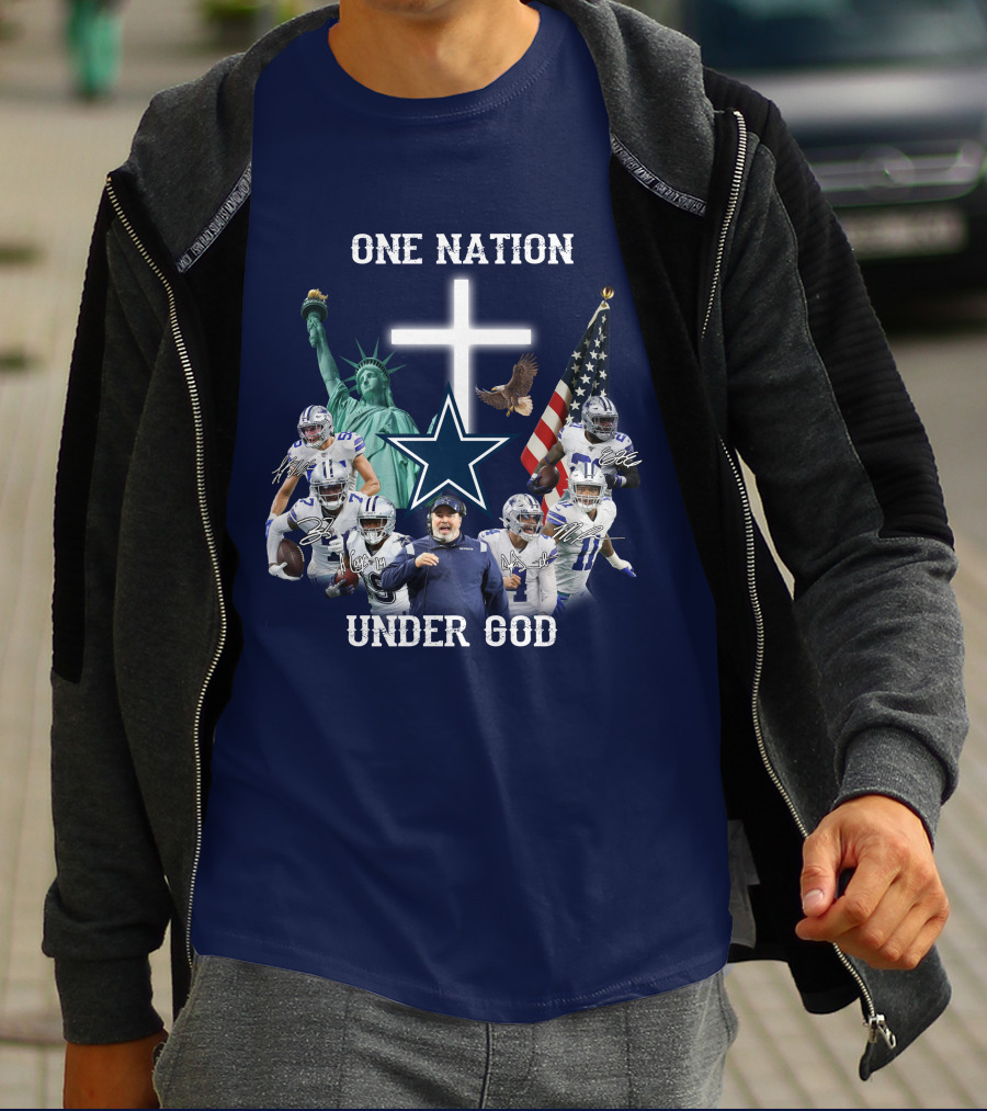Dallas Cowboys One Nation Under God Statue Of Liberty Cross American Flag Eagle T-Shirt