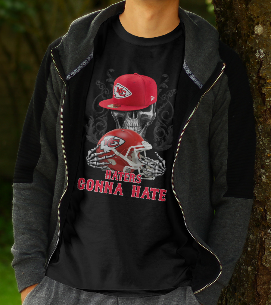 Kansas City Chiefs Haters Gonna Hate Skull With Cap And Helmet T-Shirt