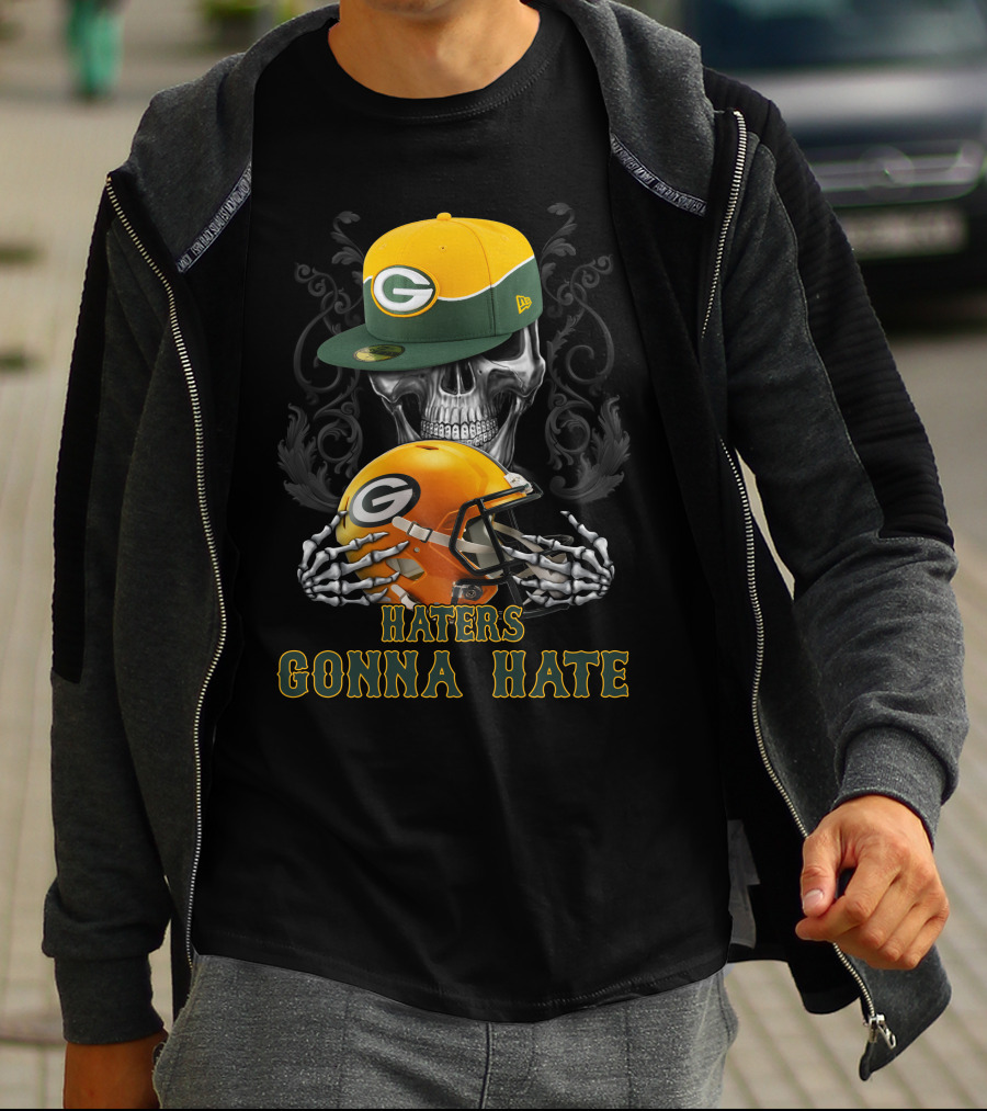 Haters Gonna Hate Green Bay Packers Skull Helmet Cap T-Shirt