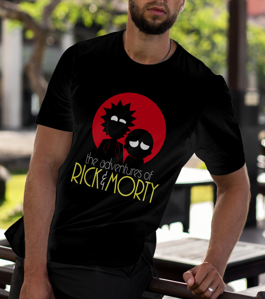 The Adventures Of Rick And Morty Silhouette With Bold Red Circle Background T-Shirt