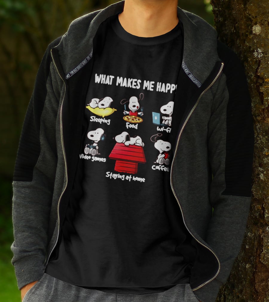 What Makes Me Happy Sleeping Food Wi-Fi Video Games Coffee Staying At Home T-Shirt