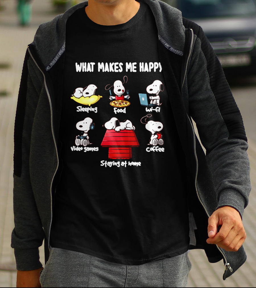 What Makes Me Happy Sleeping Food Wi-Fi Video Games Coffee Staying At Home T-Shirt