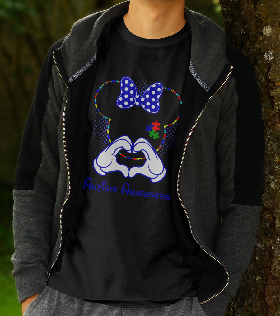 Autism Awareness Minnie Mouse Puzzle Heart Hands T-Shirt