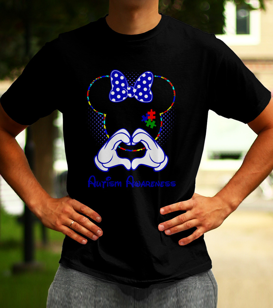 Autism Awareness Minnie Mouse Puzzle Heart Hands T-Shirt