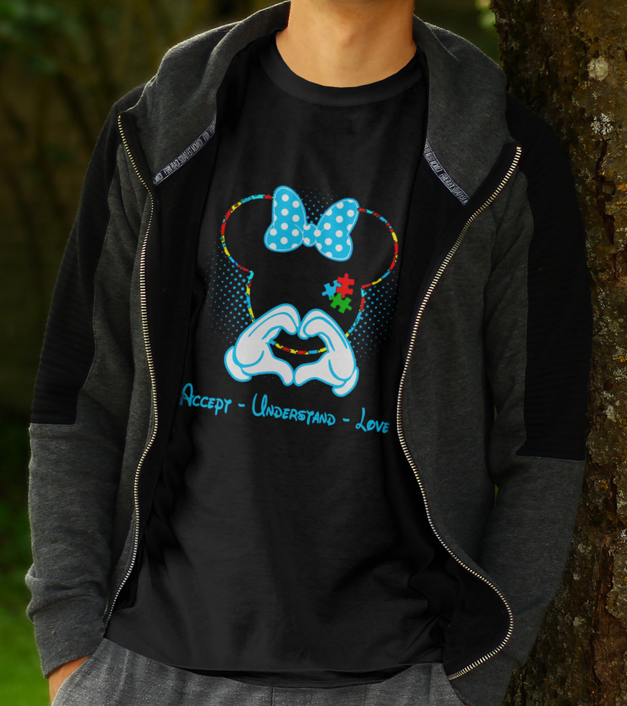 Minnie Mouse Puzzle Bow Accept Understand Love Autism Awareness T-Shirt