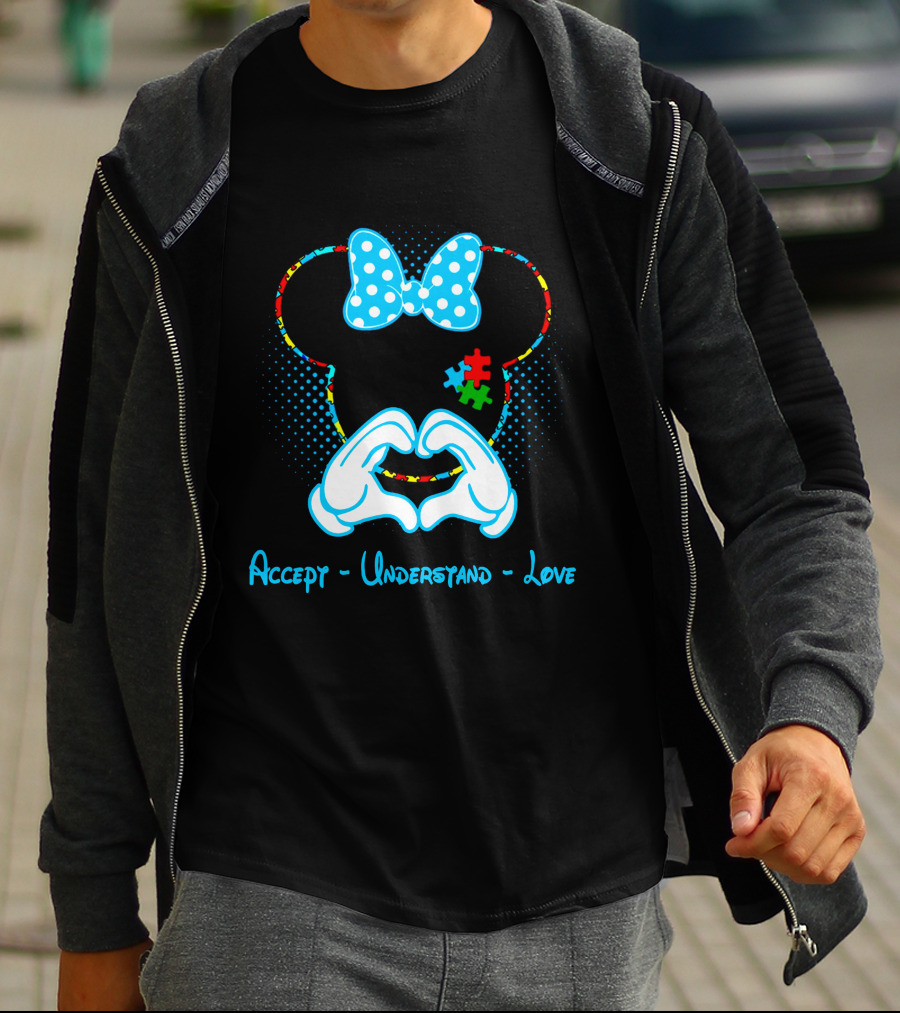 Minnie Mouse Puzzle Bow Accept Understand Love Autism Awareness T-Shirt