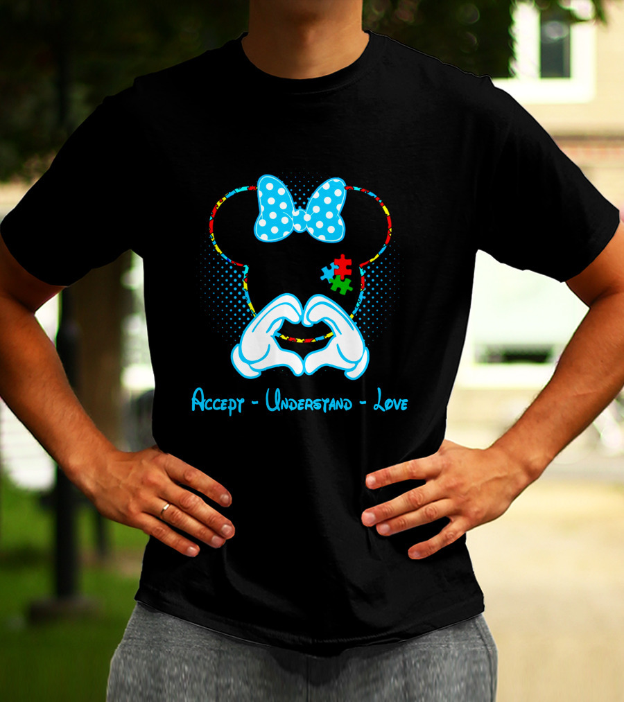 Minnie Mouse Puzzle Bow Accept Understand Love Autism Awareness T-Shirt