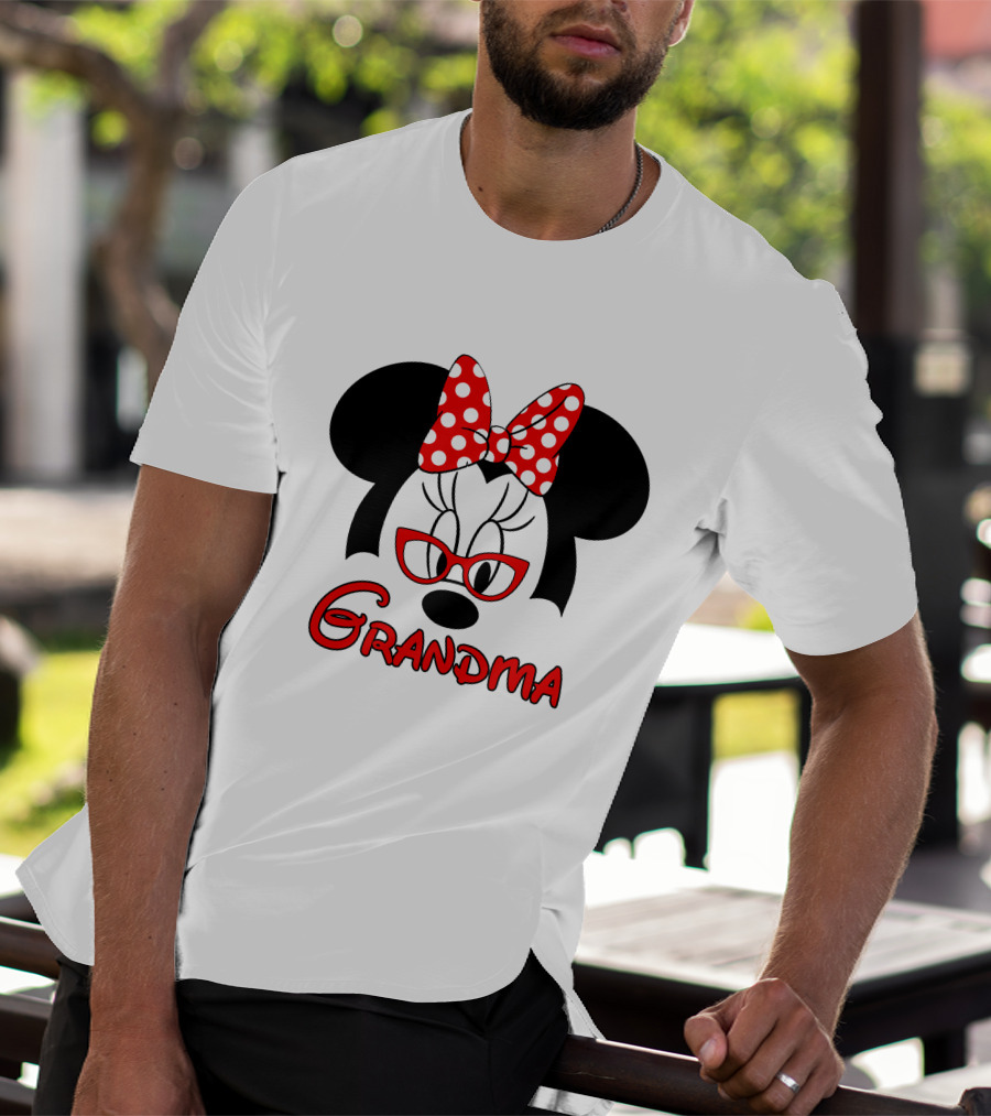 Minnie Grandma Polka Dot Bow Red Glasses T-Shirt