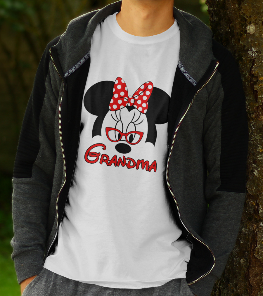 Minnie Grandma Polka Dot Bow Red Glasses T-Shirt