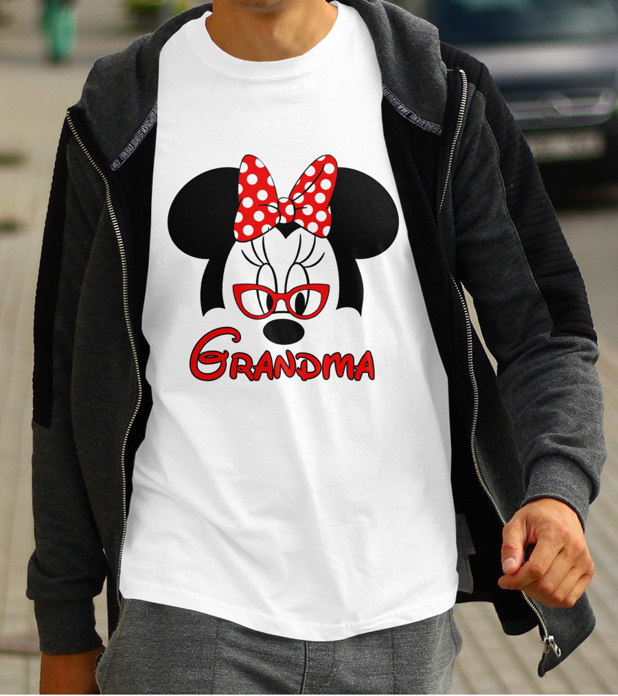 Minnie Grandma Polka Dot Bow Red Glasses T-Shirt