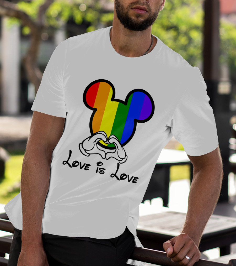 Mickey Rainbow Love Is Love Hands Heart T-Shirt