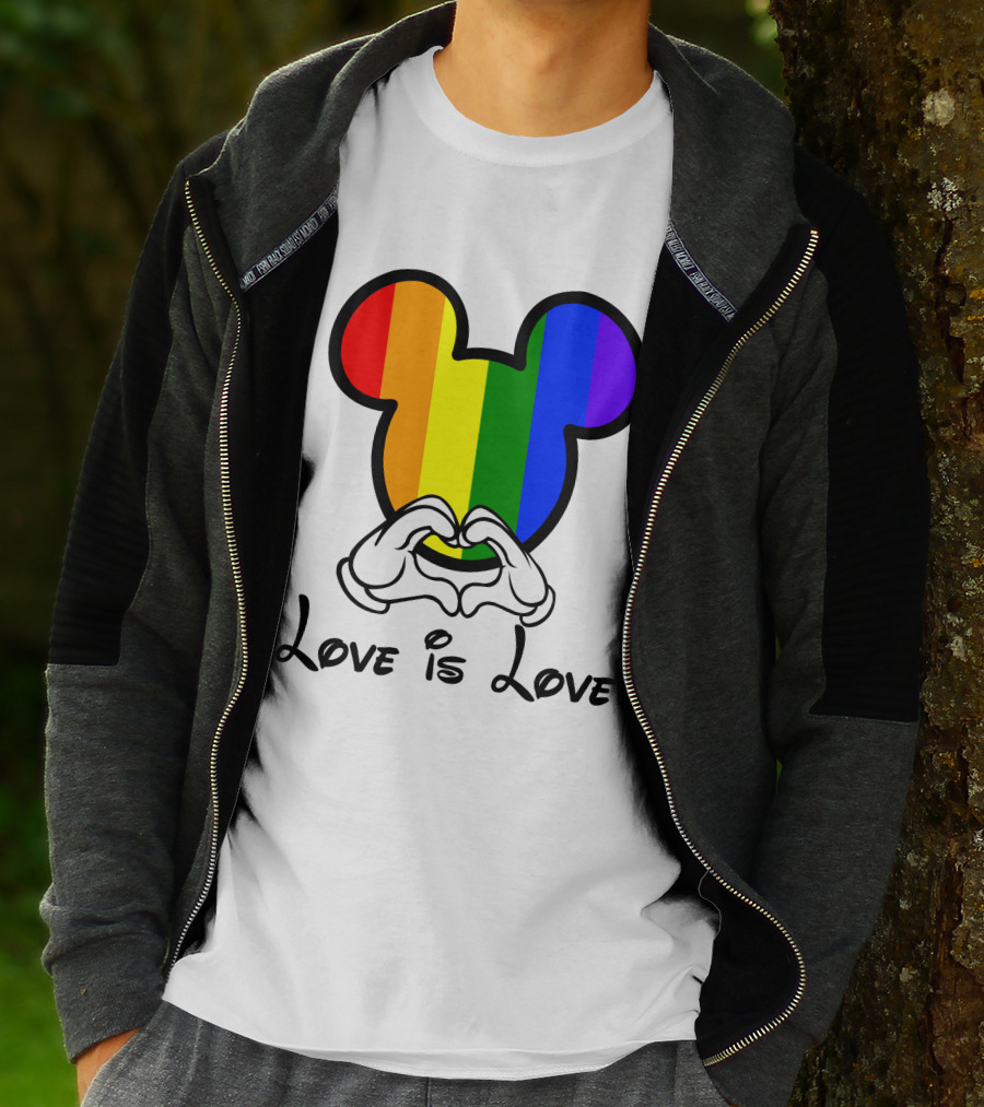 Mickey Rainbow Love Is Love Hands Heart T-Shirt