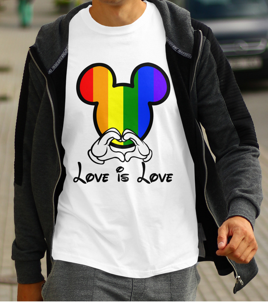 Mickey Rainbow Love Is Love Hands Heart T-Shirt