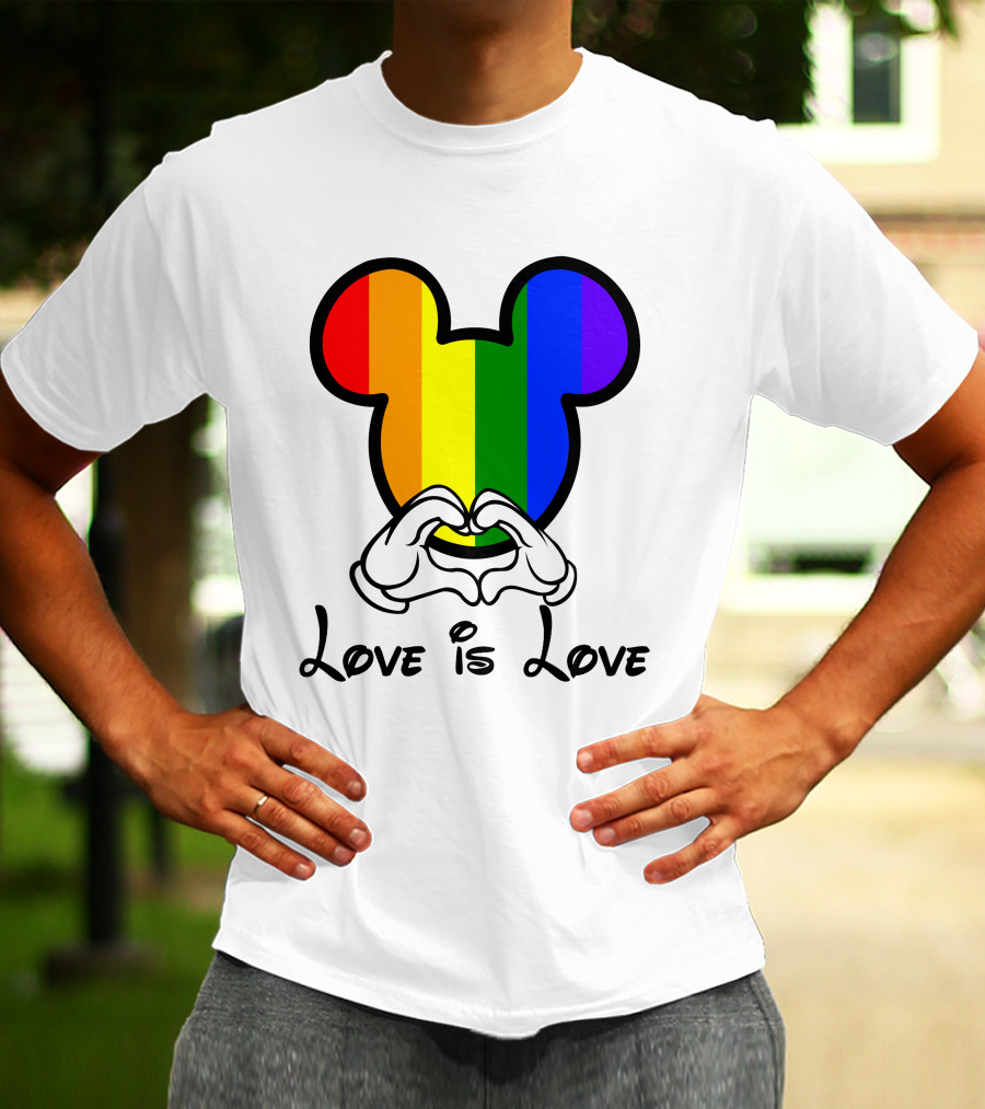 Mickey Rainbow Love Is Love Hands Heart T-Shirt