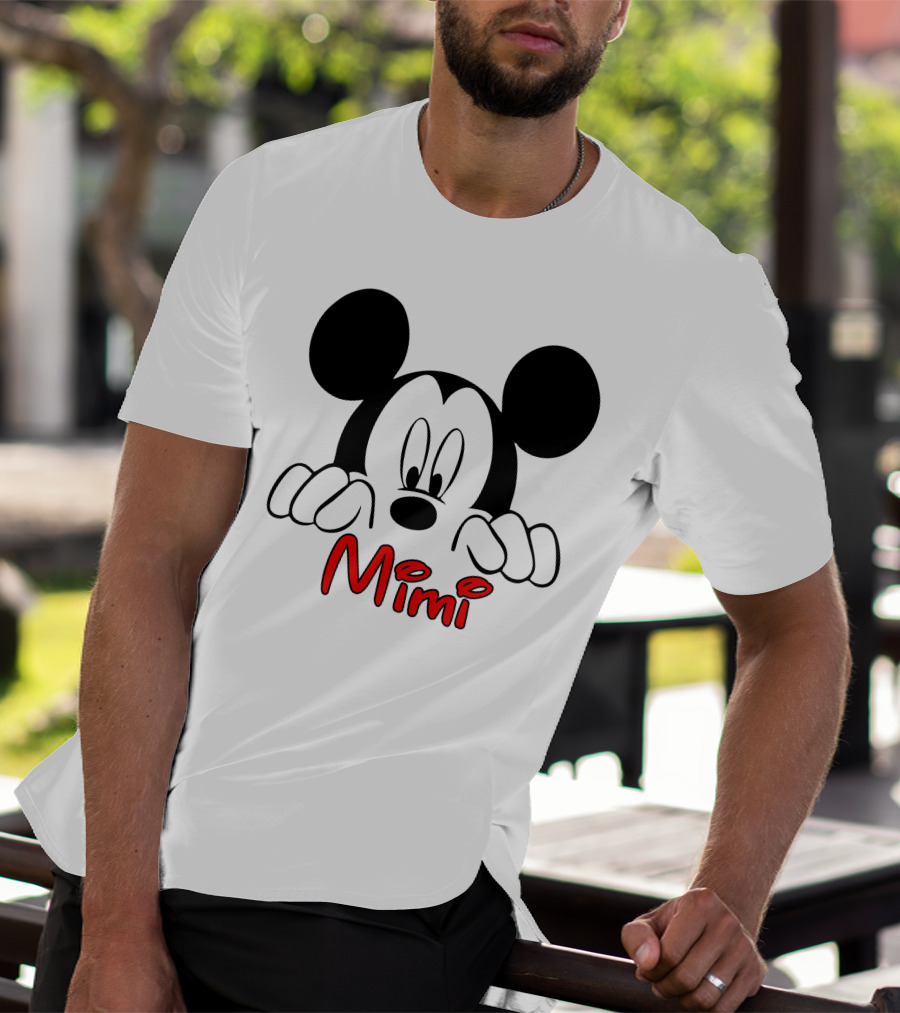 Mickey Mimi Peeking Face Iconic Black Red T-Shirt