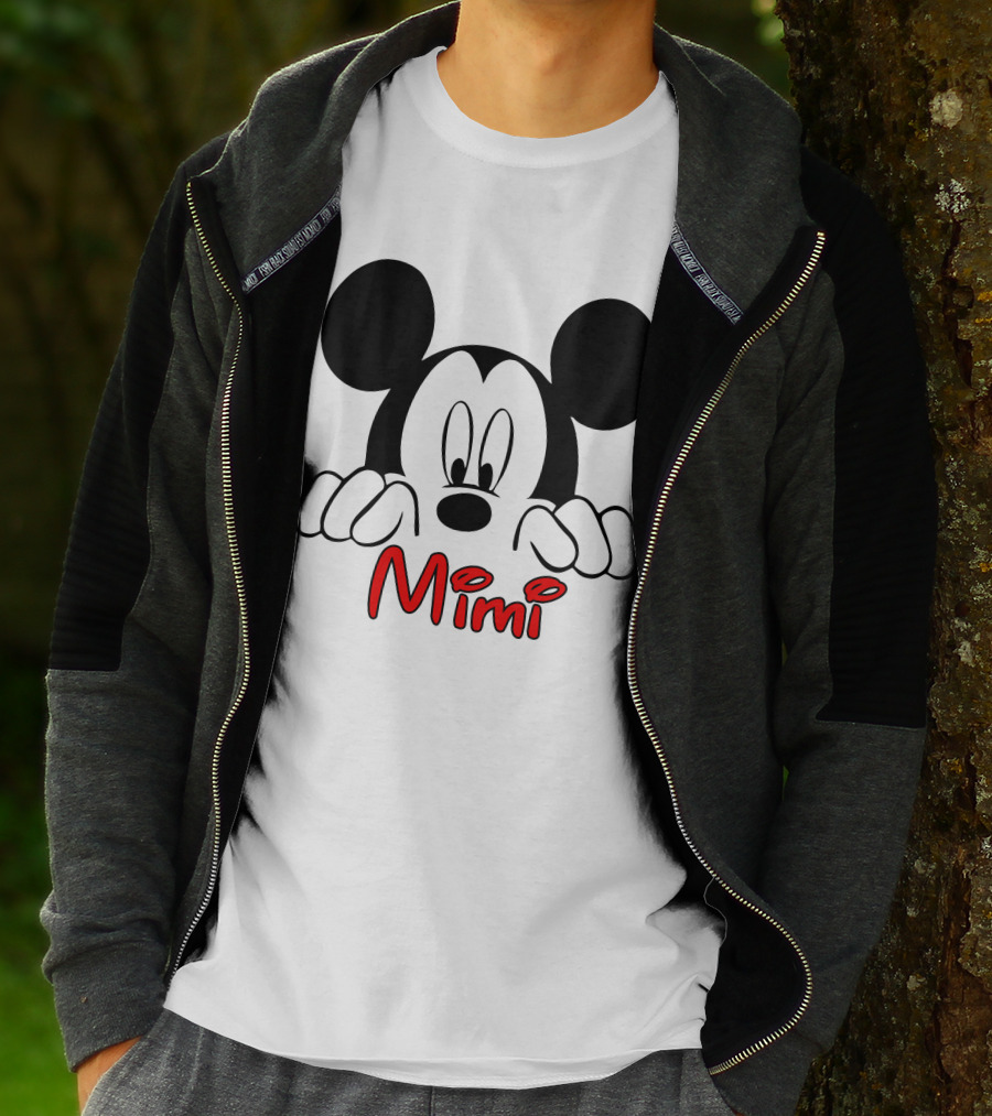 Mickey Mimi Peeking Face Iconic Black Red T-Shirt