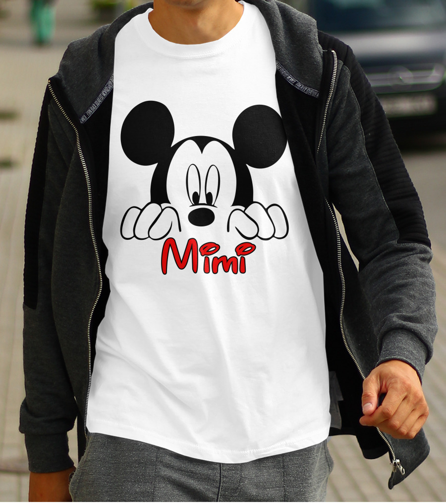 Mickey Mimi Peeking Face Iconic Black Red T-Shirt
