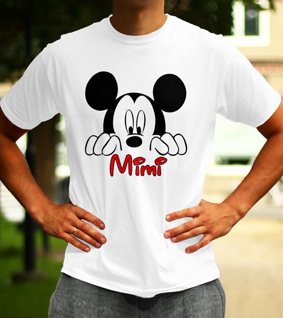 Mickey Mimi Peeking Face Iconic Black Red T-Shirt