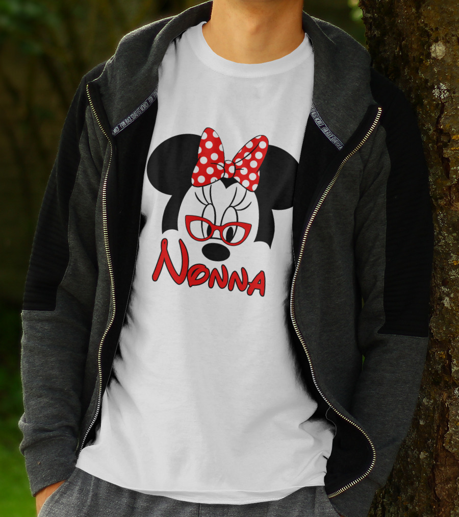 Minnie Nonna Red Glasses And Polka Dot Bow T-Shirt