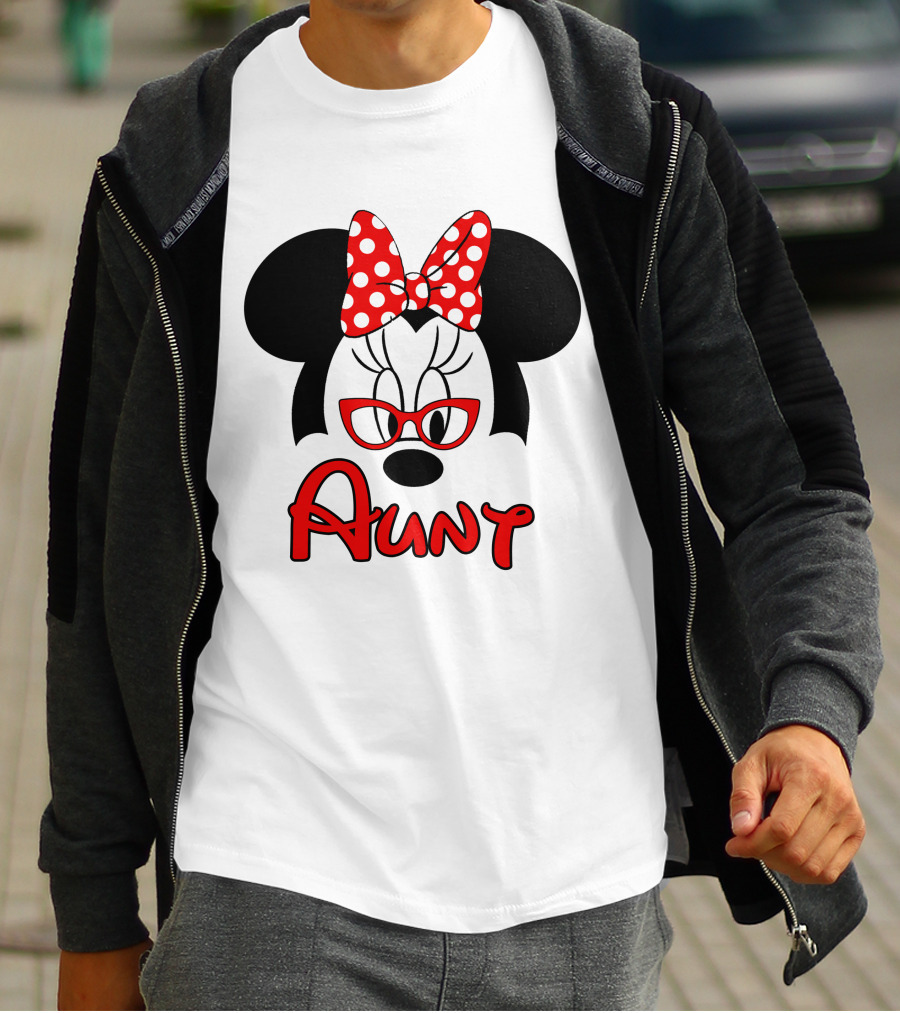 Minnie Mouse Aunt With Red Polka Dot Bow And Glasses T-Shirt