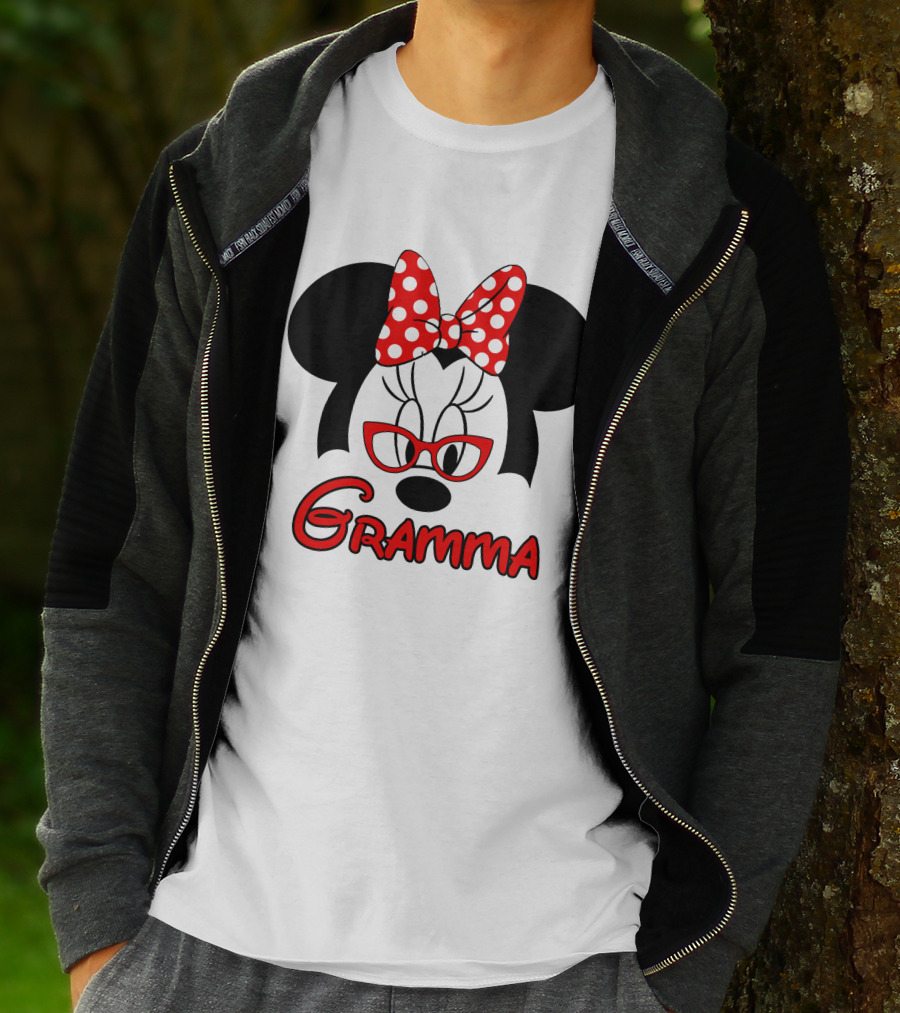 Minnie Mouse Gramma Red Glasses And Polka Dot Bow T-Shirt