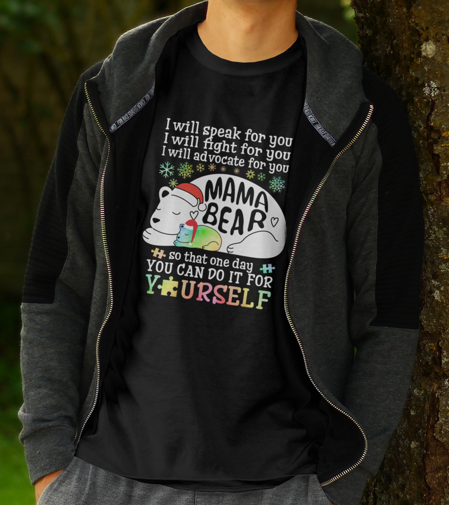 I Will Speak Fight Advocate Mama Bear Autism Puzzle T-Shirt