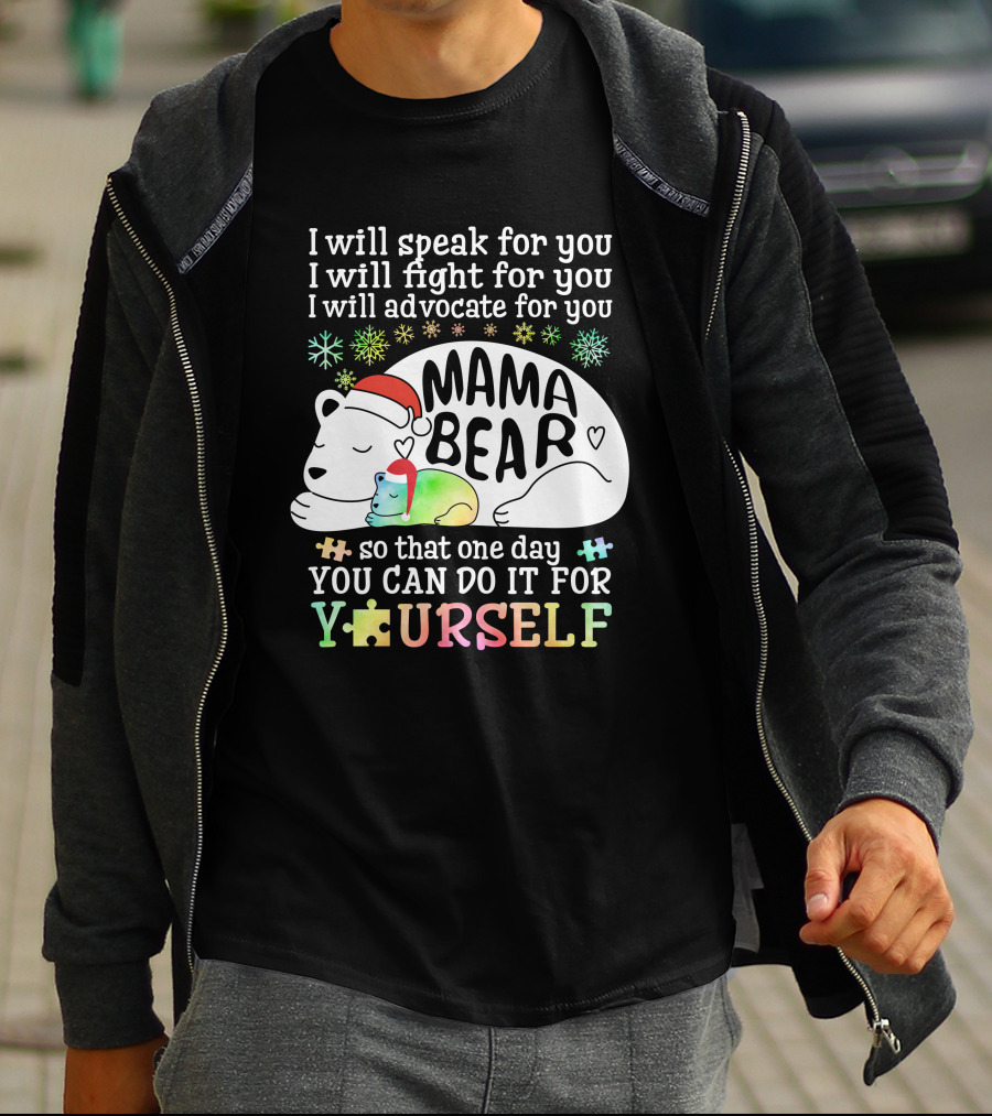 I Will Speak Fight Advocate Mama Bear Autism Puzzle T-Shirt