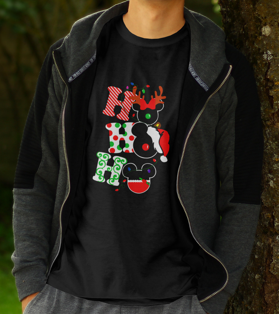 Ho Ho Ho Christmas Mickey Reindeer Santa T-Shirt
