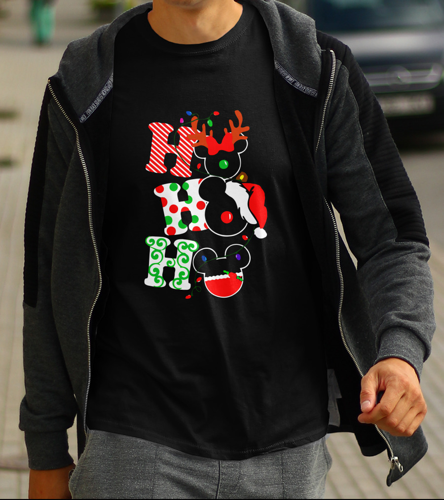 Ho Ho Ho Christmas Mickey Reindeer Santa T-Shirt