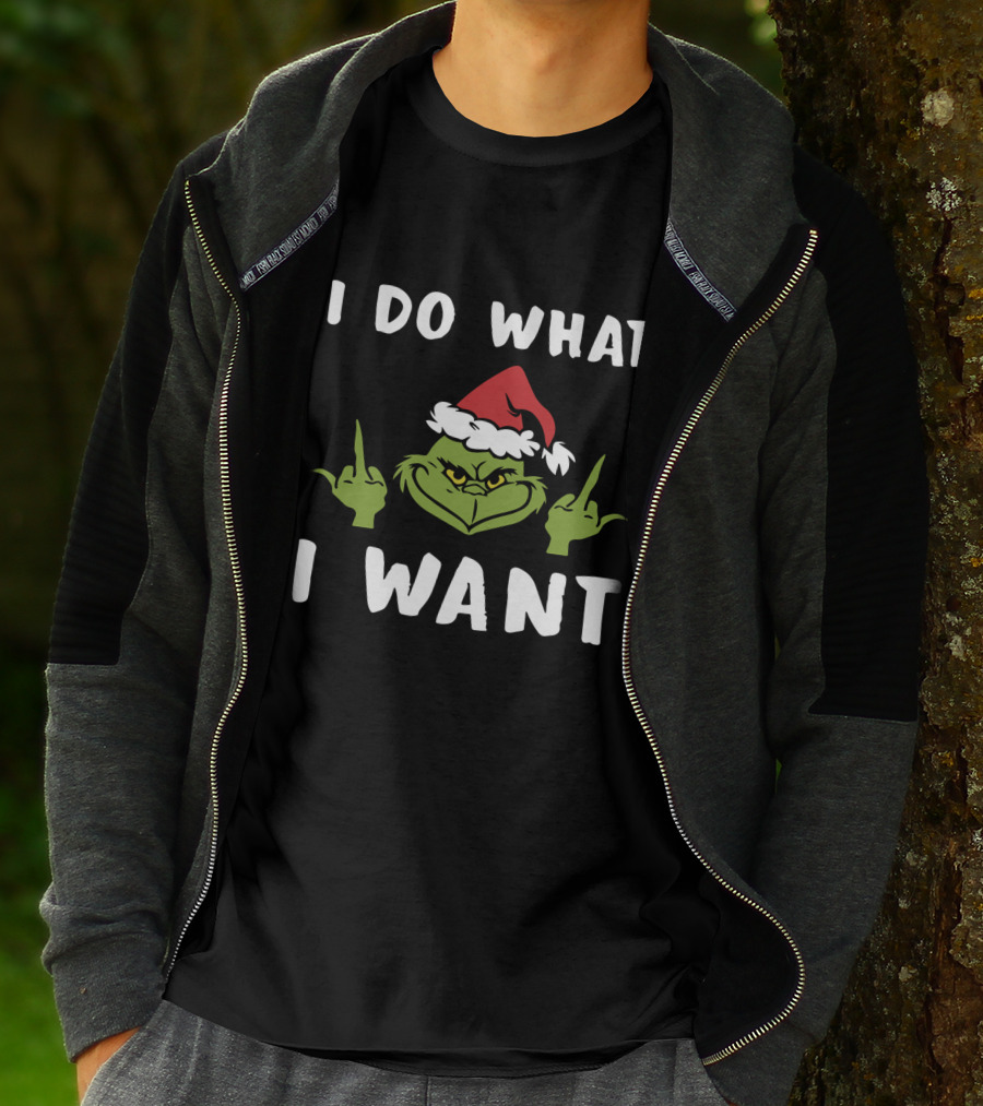 I Do What I Want Grinch Middle Finger Santa Hat T-Shirt