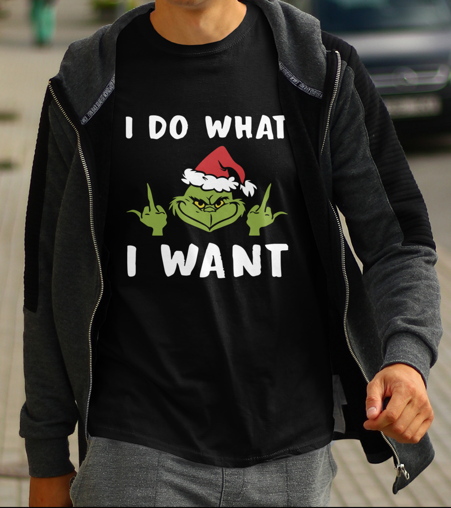 I Do What I Want Grinch Middle Finger Santa Hat T-Shirt