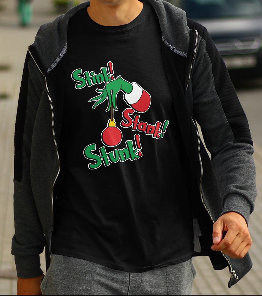 Stink Stank Stunk Grinch Hand Holding Christmas T-Shirt