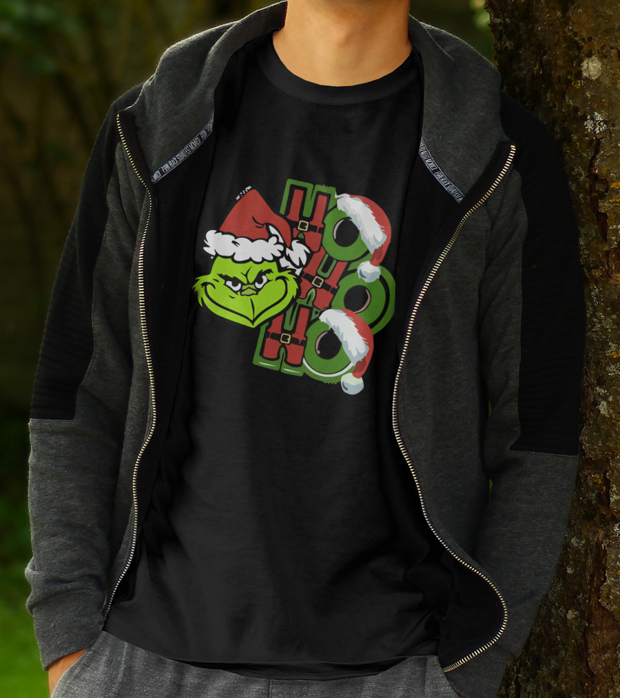 Ho Ho Ho Grinchmas With Santa Hats And Grinch Face T-Shirt