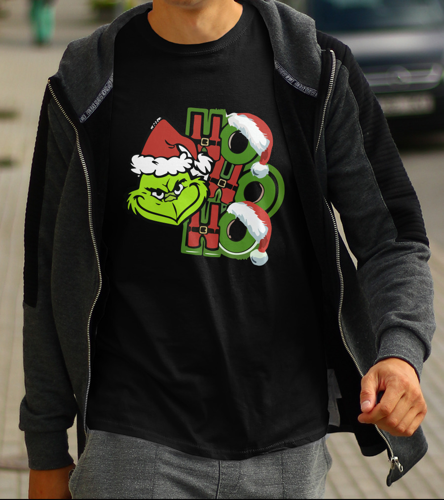 Ho Ho Ho Grinchmas With Santa Hats And Grinch Face T-Shirt