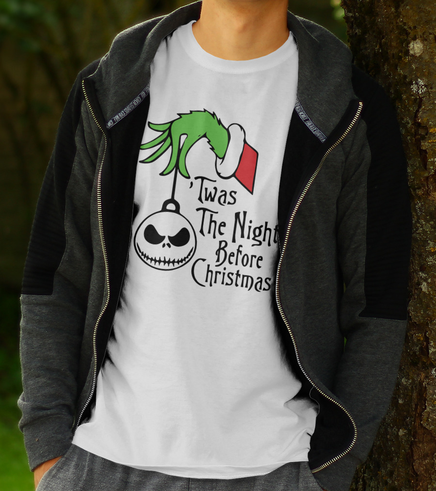 'Twas The Night Before Christmas Grinch Hand Jack Skellington T-Shirt